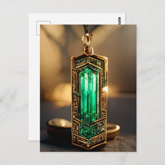 Emerald Art Deco Anhänger Postkarte (Vorne/Hinten)
