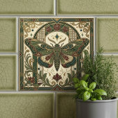 Emerald Art Nouveau Moth Decorative Tile Fliese