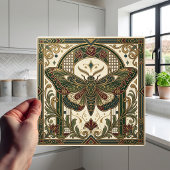 Emerald Art Nouveau Moth Decorative Tile Fliese