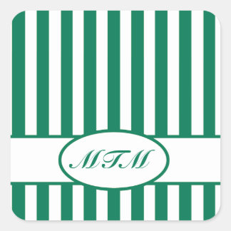 Emerald-Autumnal-Streifen mit Monogramm Quadratischer Aufkleber