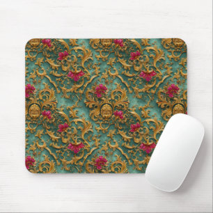 Emerald Barock Blumen mit goldenen Ornamenten Mousepad