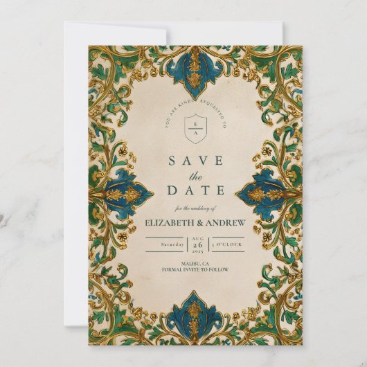 Emerald Baroque Islamic Wedding Save The Date (Vorderseite)