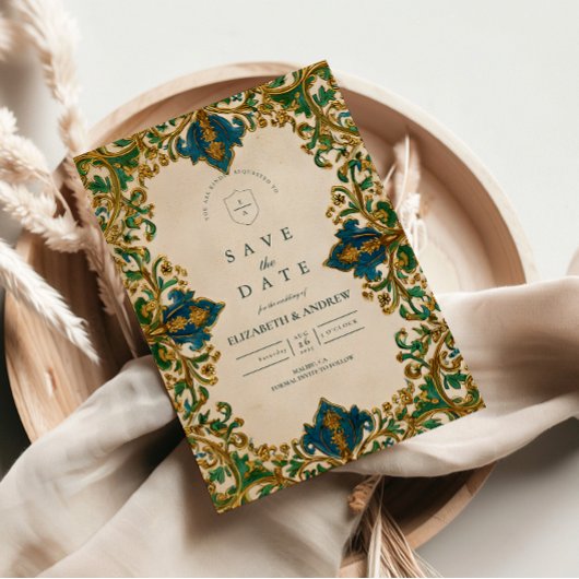 Emerald Baroque Islamic Wedding Save The Date