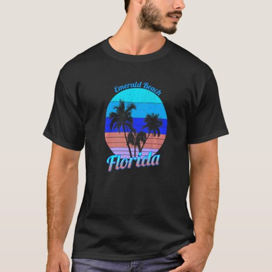 Emerald Beach Florida Retro Tropical Palm Trees Va T-Shirt (Vorderseite)