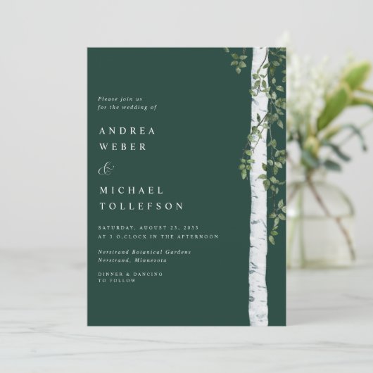 Emerald Birch Tree Aspen Greenerity Wedding Einladung (Stehend Vorderseite)