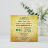 Emerald Birthstone Glitzer Glam Bat Mitzvah Einladung (Stehend Vorderseite)