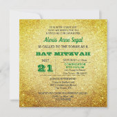Emerald Birthstone Glitzer Glam Bat Mitzvah Einladung (Vorderseite)