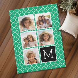 Emerald Black Instagram 5 Foto Collage Monogram Fleecedecke