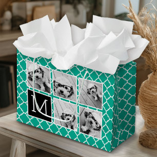 Emerald & Black Instagram 5 Foto Collage Monogramm Große Geschenktüte