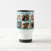 Emerald & Black Instagram 5 Foto Collage Monogramm Reisebecher (Mittel)