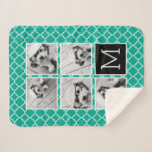 Emerald & Black Instagram 5 Foto Collage Monogramm Sherpadecke (Vorderseite (Horizontal))
