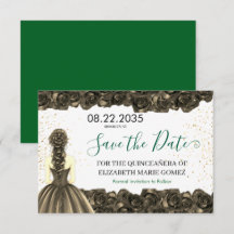 Emerald & Black Quinceañera Save-the-Date-Karte