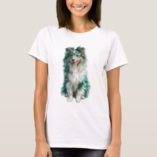 Emerald Blau Merle Sheltie-Porträt Frauen T-Shirt