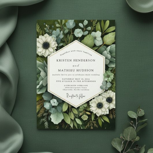 Emerald Bloom Botanical Wedding Einladung