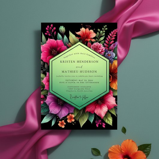Emerald Bloom Moody Wedding Einladung