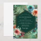 Emerald Bloom Whimsy Wedding Einladung (Vorne/Hinten)