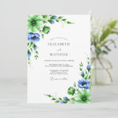 Emerald Blue Botanical Spring Wedding Einladung (Stehend Vorderseite)