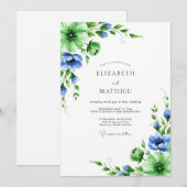 Emerald Blue Botanical Spring Wedding Einladung (Vorne/Hinten)