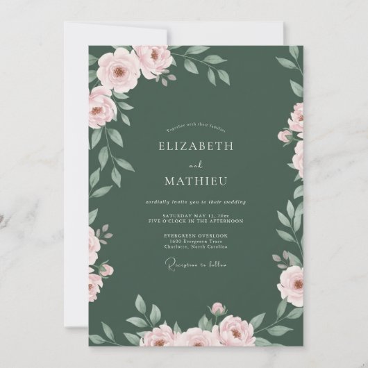 Emerald-Blush-Blütenhochzeit Einladung (Vorderseite)