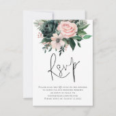 Emerald Blush Florals Script QR Code Wedding RSVP Karte (Vorderseite)