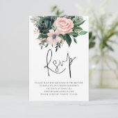 Emerald Blush Florals Script QR Code Wedding RSVP Karte (Stehend Vorderseite)