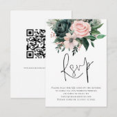 Emerald Blush Florals Script QR Code Wedding RSVP Karte (Vorne/Hinten)