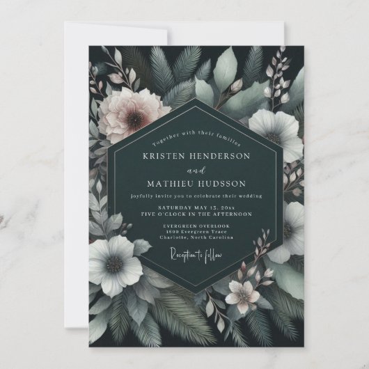 Emerald-Blush-Moody-Flora-Hochzeit Einladung (Vorderseite)