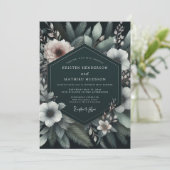 Emerald-Blush-Moody-Flora-Hochzeit Einladung (Stehend Vorderseite)