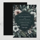 Emerald-Blush-Moody-Flora-Hochzeit Einladung (Vorne/Hinten)
