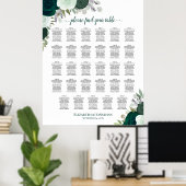 Emerald Boho Floral 29 Table Wedding Seating Chart Poster (Heimbüro)