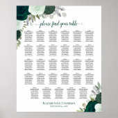 Emerald Boho Floral 29 Table Wedding Seating Chart Poster (Vorne)