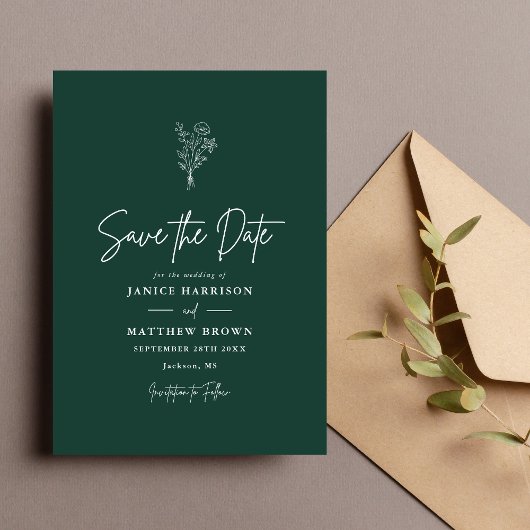 Emerald Boho Minimalistisch Botanicals Wedding Save The Date