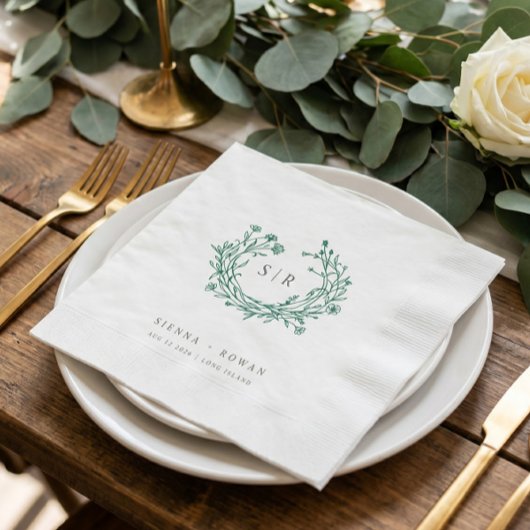 Emerald Boho Ornate Monogramm Hochzeit Serviette