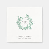Emerald Boho Ornate Monogramm Hochzeit Serviette (Vorderseite)