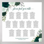 Emerald Boho Rose 13 Tabelle Seating Chart Poster (Vorne)