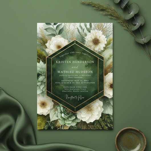 Emerald Botanical Bloom Wedding Einladung
