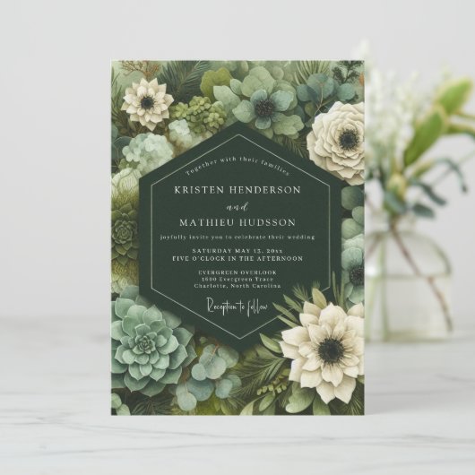 Emerald Botanical Opulence Wedding Einladung (Stehend Vorderseite)
