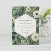 Emerald Botanical Romance Wedding Einladung (Stehend Vorderseite)