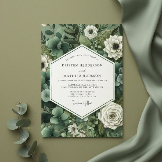 Emerald Botanical Romance Wedding Einladung
