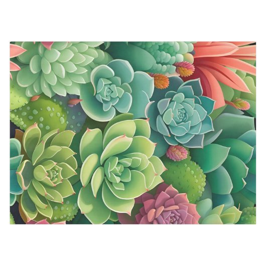 Emerald Botanical Succulent Elegante Tischdecke (Vorderseite (Horizontal))