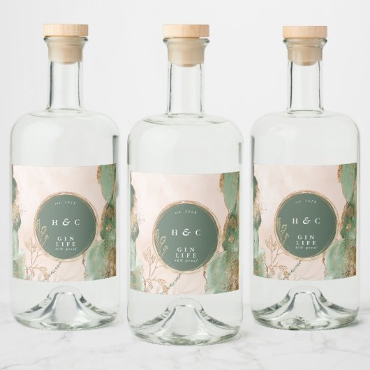 Emerald Botanicals Gold Moderner Eukalyptus Gin Ov Alkoholflaschenetikett (Flaschen)