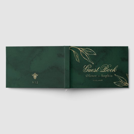 Emerald Botanicel Bezauberte Grün- und Goldhochzei Gästebuch (Voll)