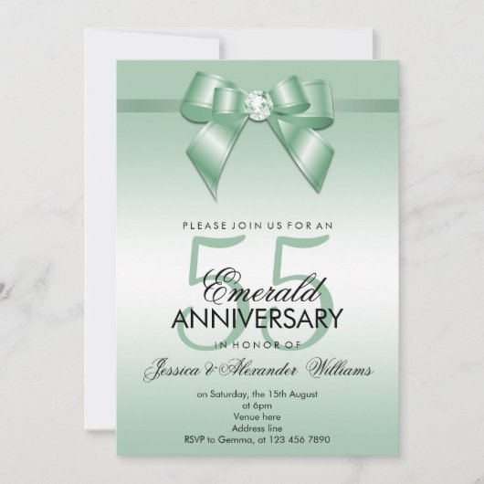 Emerald Bow & Ribbon 55. Hochzeitstag Einladung (Vorderseite)