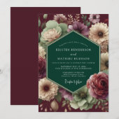 Emerald Burgundy Dramatic Bloom Wedding Einladung (Vorne/Hinten)