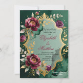 Emerald Burgundy Floral Glitter Wedding Invitation Einladung (Vorderseite)