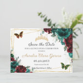 Emerald Burgundy Floral Quinceañera 16 . Geburtsta Save The Date (Stehend Vorderseite)
