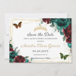 Emerald Burgundy Floral Quinceañera 16 . Geburtsta Save The Date
