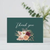 Emerald Burgundy Wedding Dankeskarte (Stehend Vorderseite)