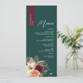 Emerald Burgundy Wedding Menü mit Namen Menükarte (Stehend Vorderseite)