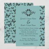 Emerald Butterflies Monogram Wedding Einladung (Vorne/Hinten)